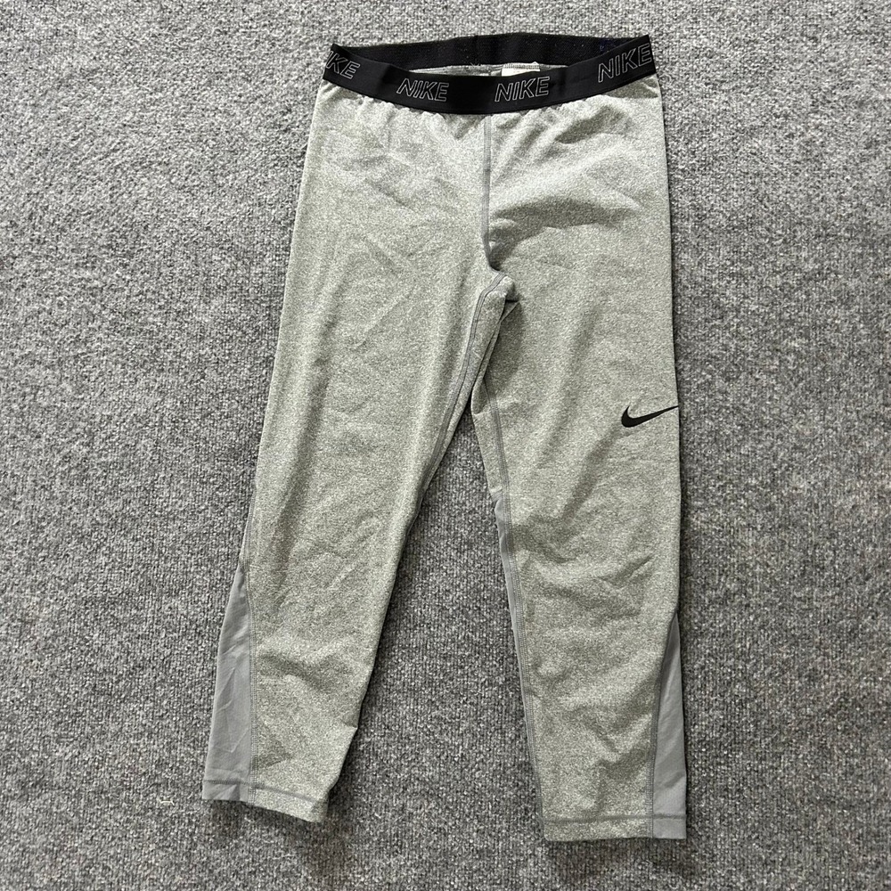 Nike Leggings Womens Size L Gray Dri-Fit Cropped Mesh Panel Athletic Gym Pants